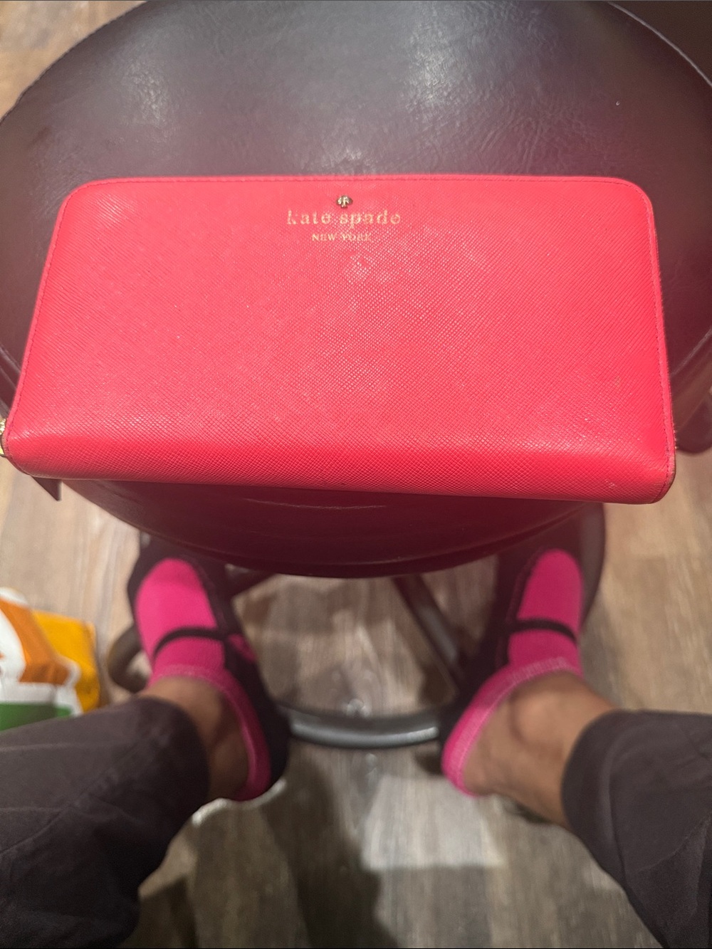 kate spade Bright Pink Zip-Around Saffiano Wallet